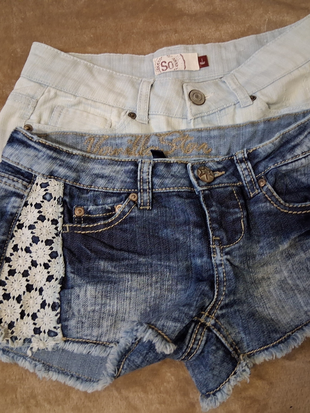 Bundle SO Blue Denim Size 1 Vanilla Star Size 1 Crochet Pocket Shorts Pre-loved